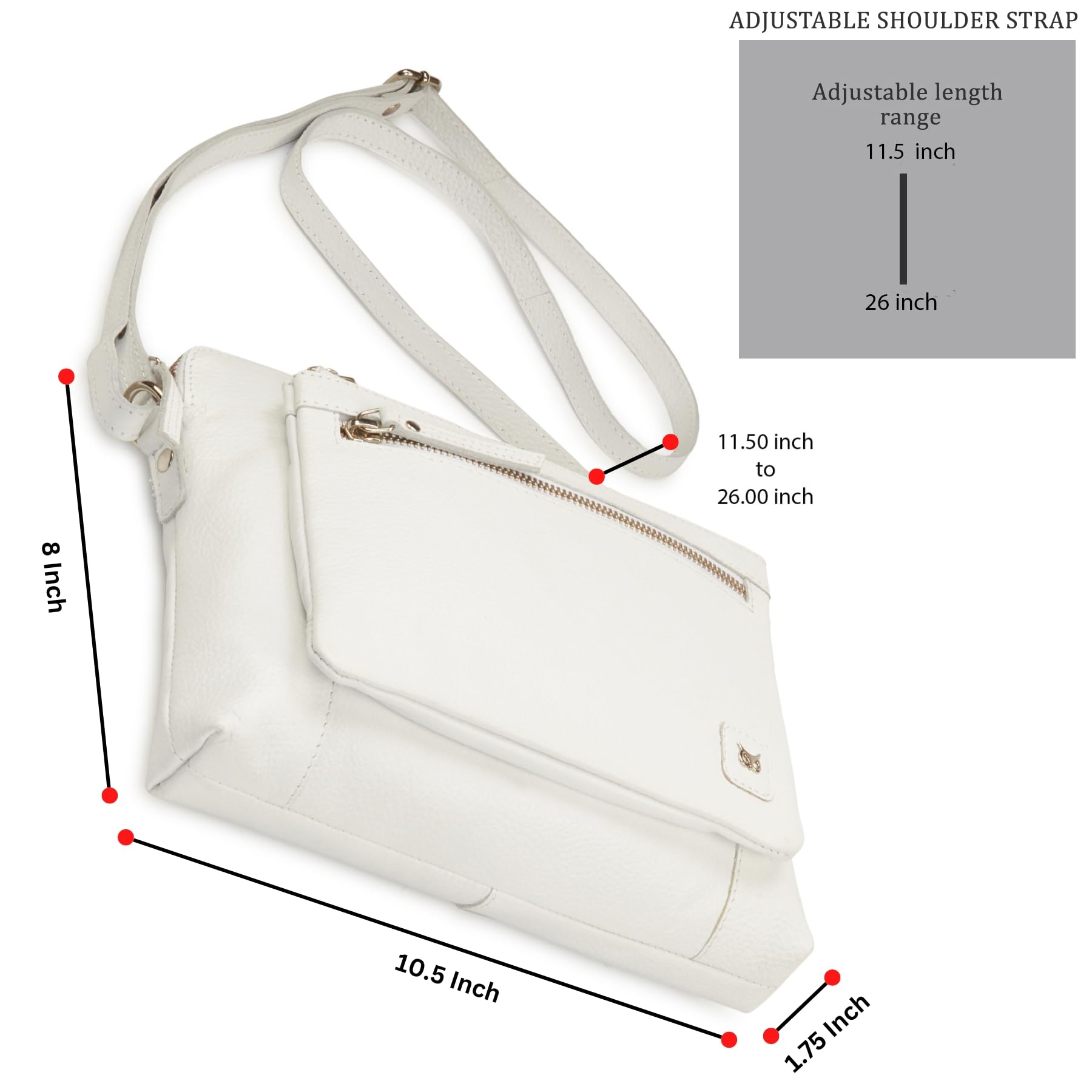 Wise Owl Accessories Small Soft Pebbled Real Leather Crossbody Handbags Purses Triple Zip Premium Sling Crossover Shoulder Bag for Women Gift (White Nappa)
