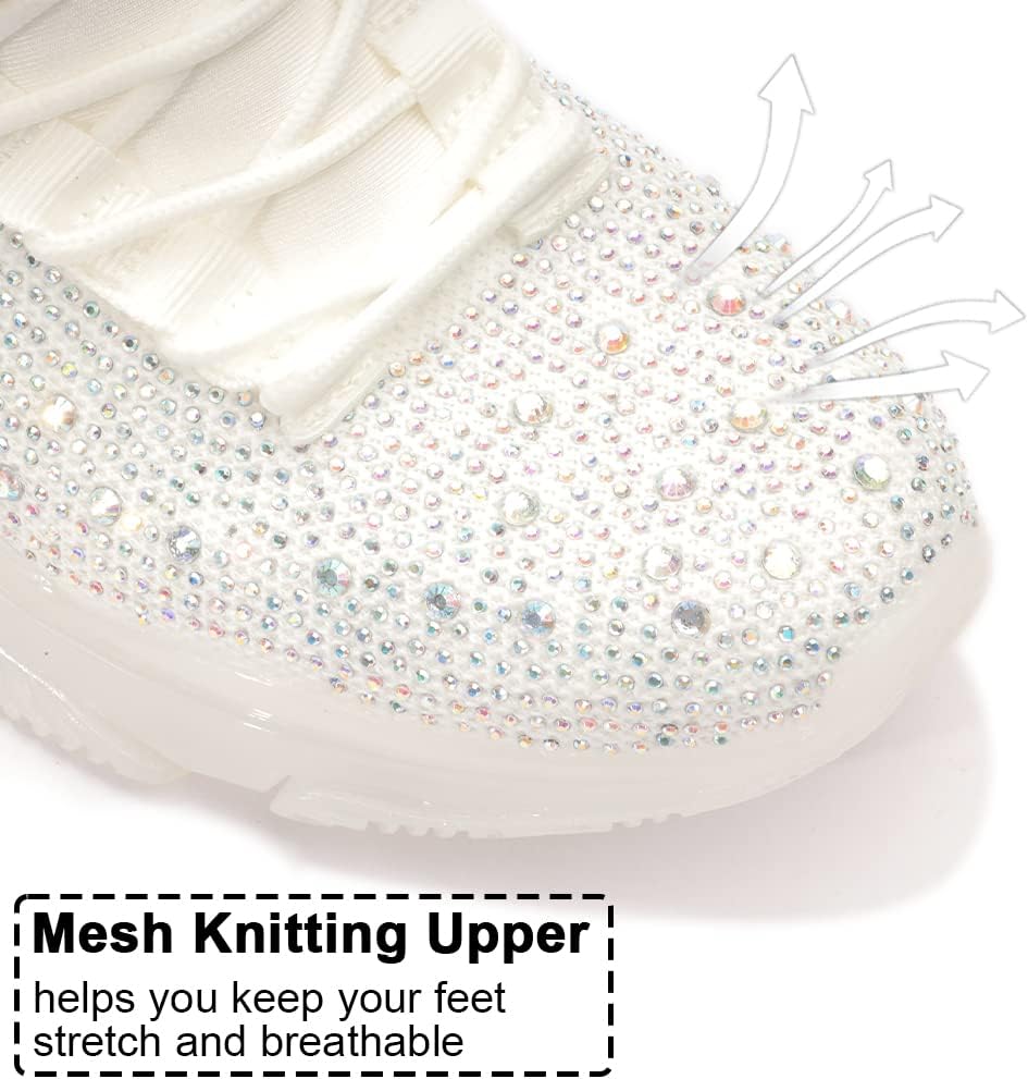 BELOS Women's Rhinestone Mesh Slip On Walking Shoes Fashion Breathable Spakle Glitter Sneaker - Image 5