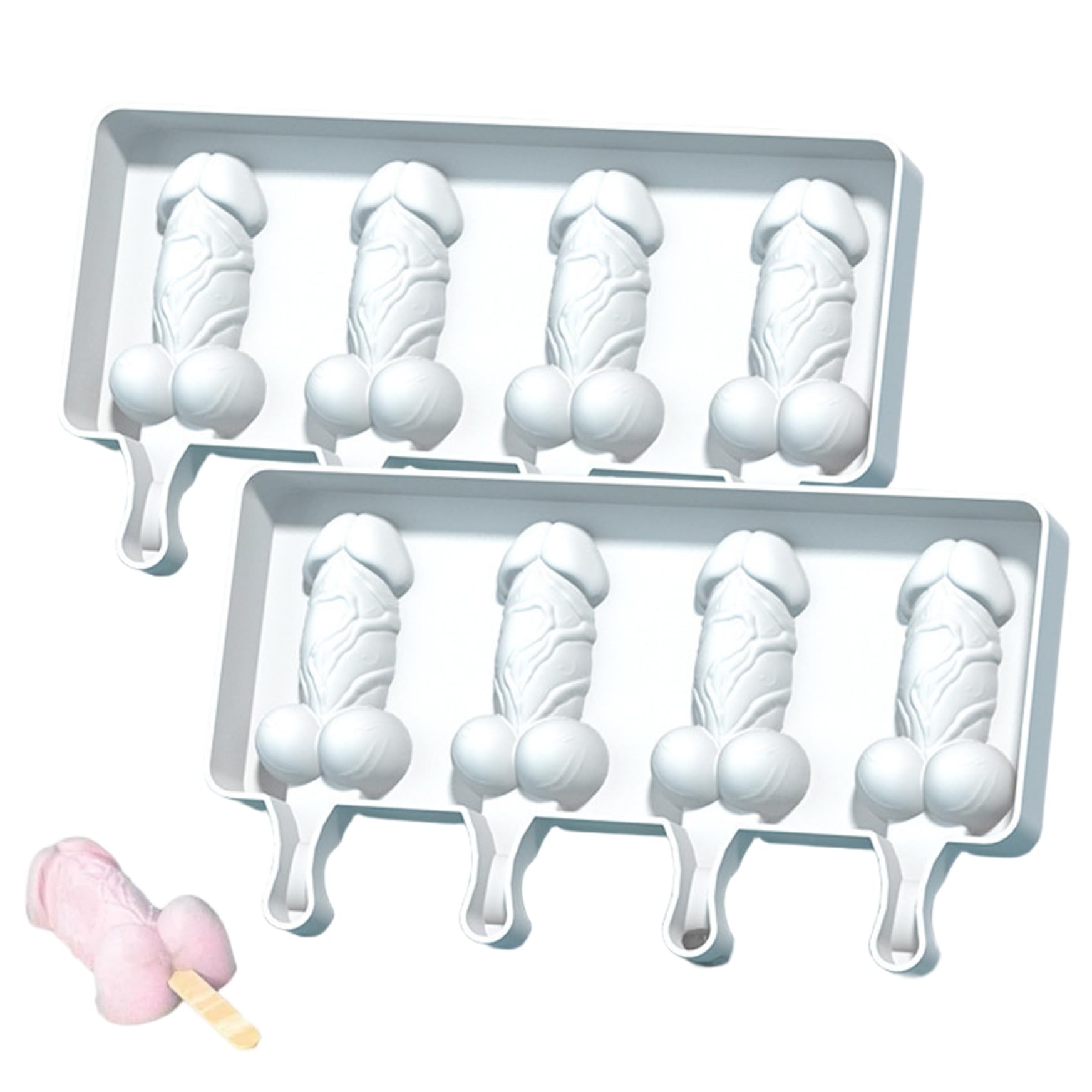 Hintyne 2Pcs Popsicles Molds, 4 Cavities Novelty Penis Silicone Popsicle Molds, Creative Penis Cake Pan for Adult Party Silicone Ice Pops