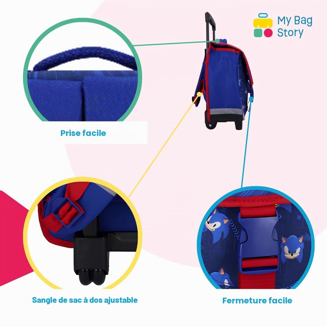 mybagstory | Cartable à roulettes | Héros Sonic | Bleu | 38 cm
