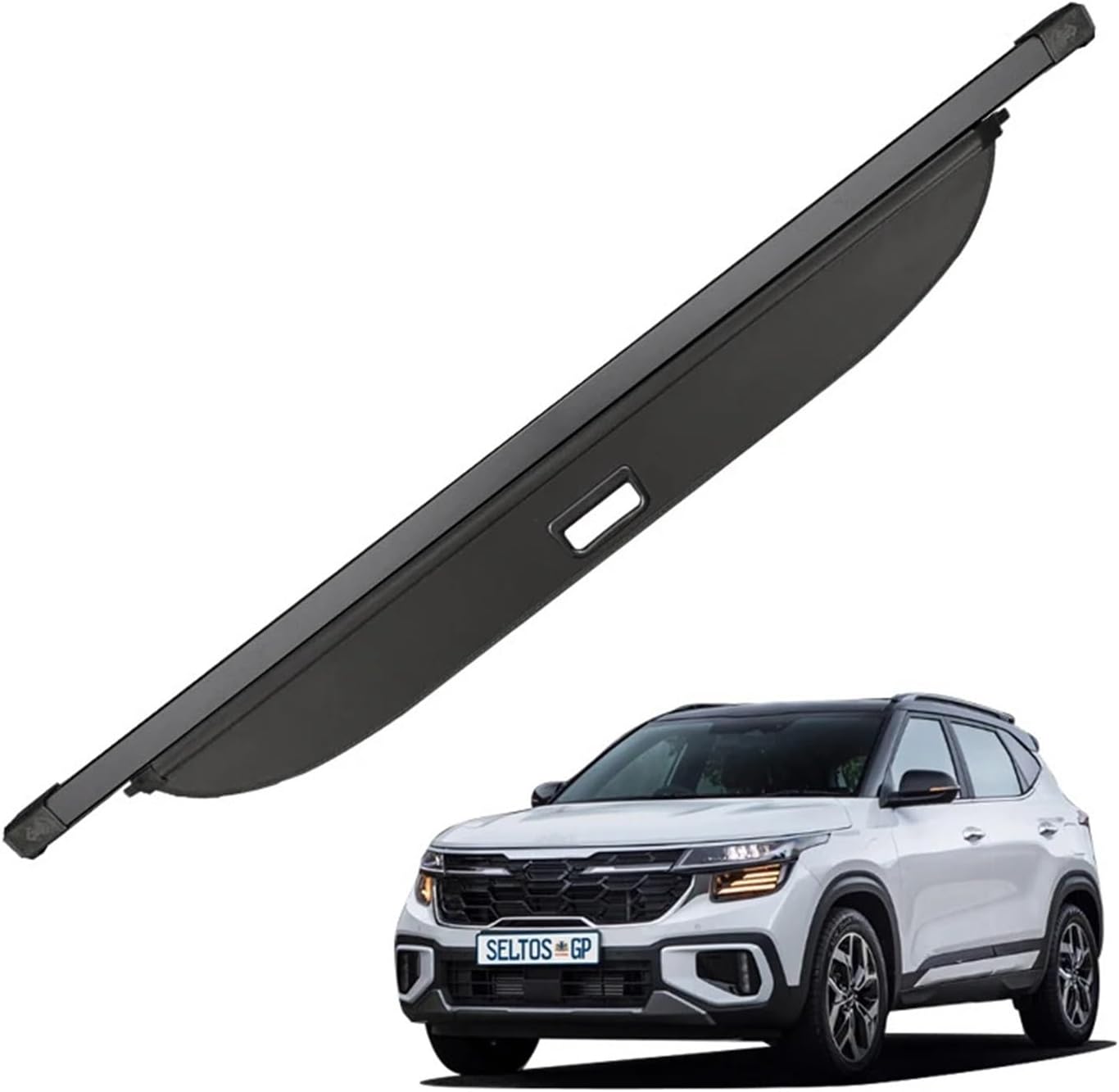 Retractable Trunk Cargo Cover Parcel Rack Waterproof Shield Privacy Auto Accessories Compatible with Kia Seltos 2024(Canvas)