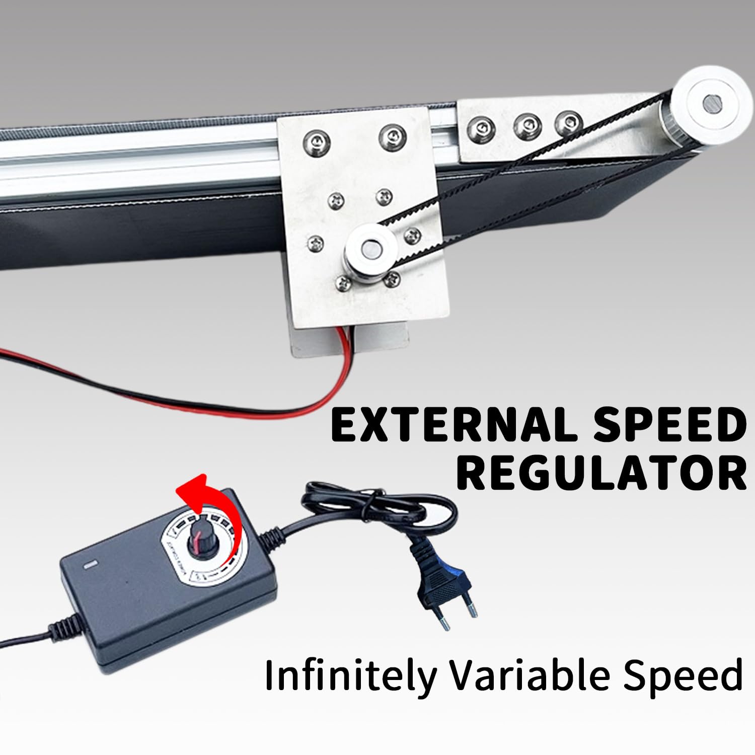 Mini Trasportatore Automatico in Acciaio Inox, DC 12 V Nastro Trasportatore Elettrico da Desktop con Adattatore, Velocità Regolabile, Studente Attrezzatura Didattica Esperimento di Attrito