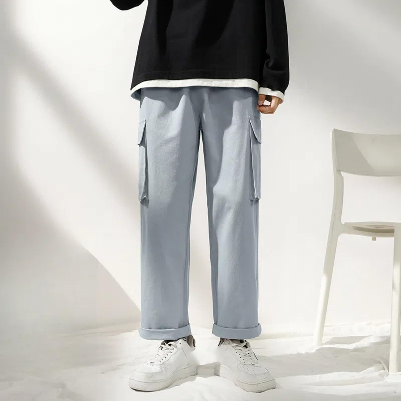 Tuta Sciolta Stile Coreano per Gli Uomini Casual Estivi Dritti Pantaloni a Gamba Larga