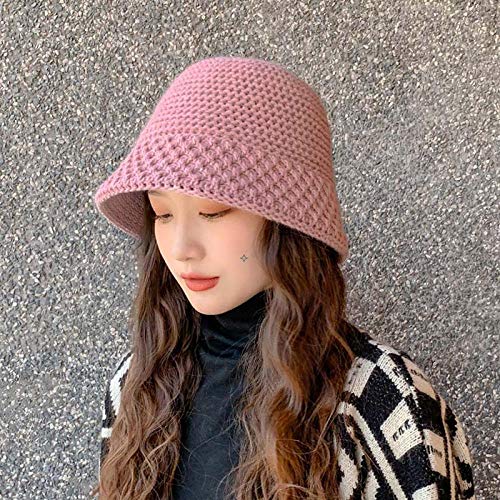 Chapeau Bob Femme Homme Femmes Chaudes Chapeaux De Seau Couleur Unie Bonnet Tricoté Mode Tout Match en Plein Air Pliant Chapeau De Pêcheur-Rose