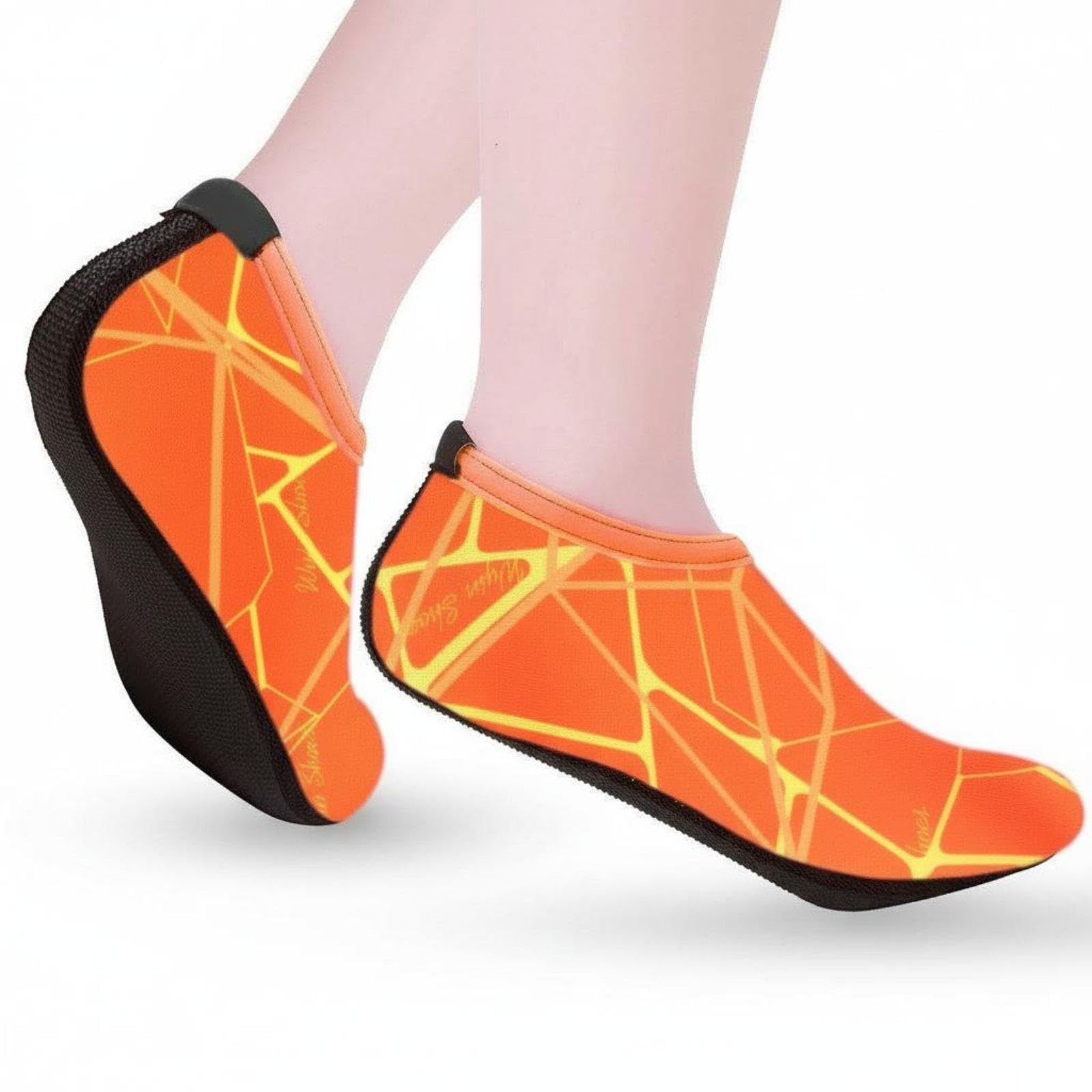 styleheaven non-slip beach socks lightweight non-slip water socks | breathable quick-dry beach shoes for women, kids, river trekking, swimming, surfing s orange print boots, booties
