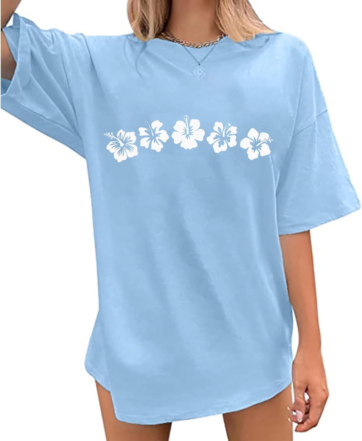 Oversized Hawaii Flowers Shirts Women Tropical Florals Sea Turtle T-Shirts Summer Beach Loose Blouse Vacation Tee Top - Image 2