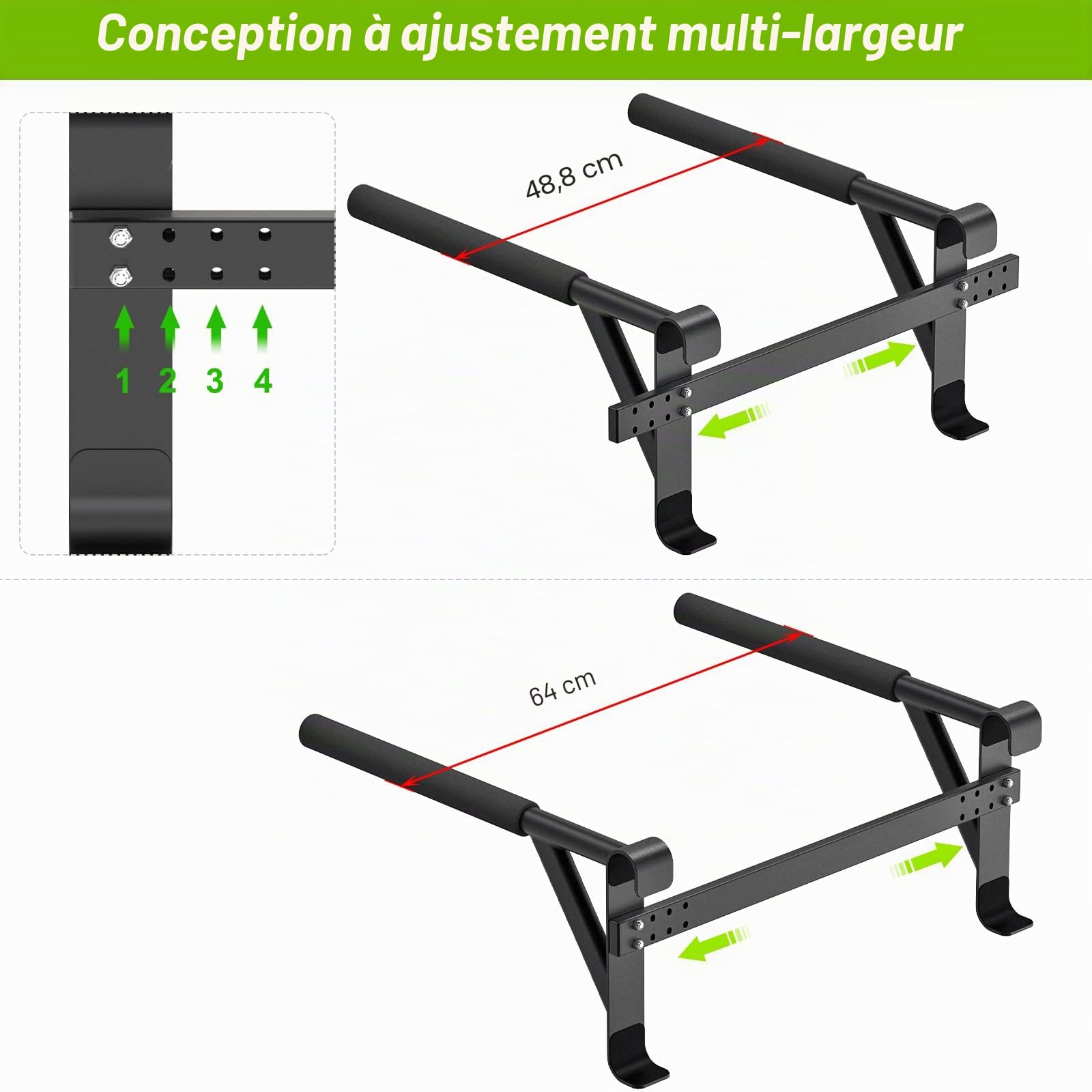 Kipika Barre de stalle de gymnastique – Échelle suédoise de 5,1 x 5,1 cm avec trou de 2,5 cm, barre de traction murale à suspendre, poignées en bois massif, barre d'entraînement de gymnastique pour la