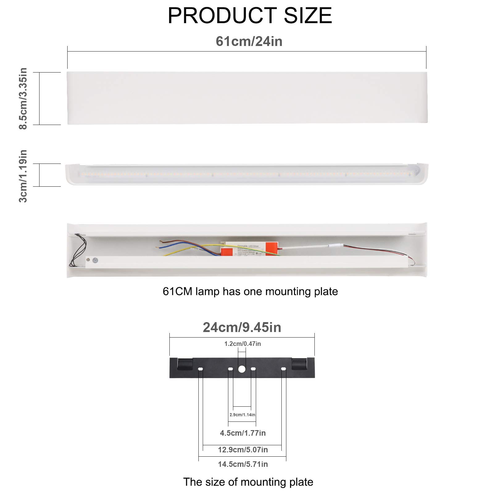 Klighten Aplique Pared Led Interior Regulable con Mando a Distancia, Lámpara de pared Decorativo Mordern, Para Salon, Dormitorio, Baño, 800-2000 Lumen, 3000K-6000K, Blanco, 61cm