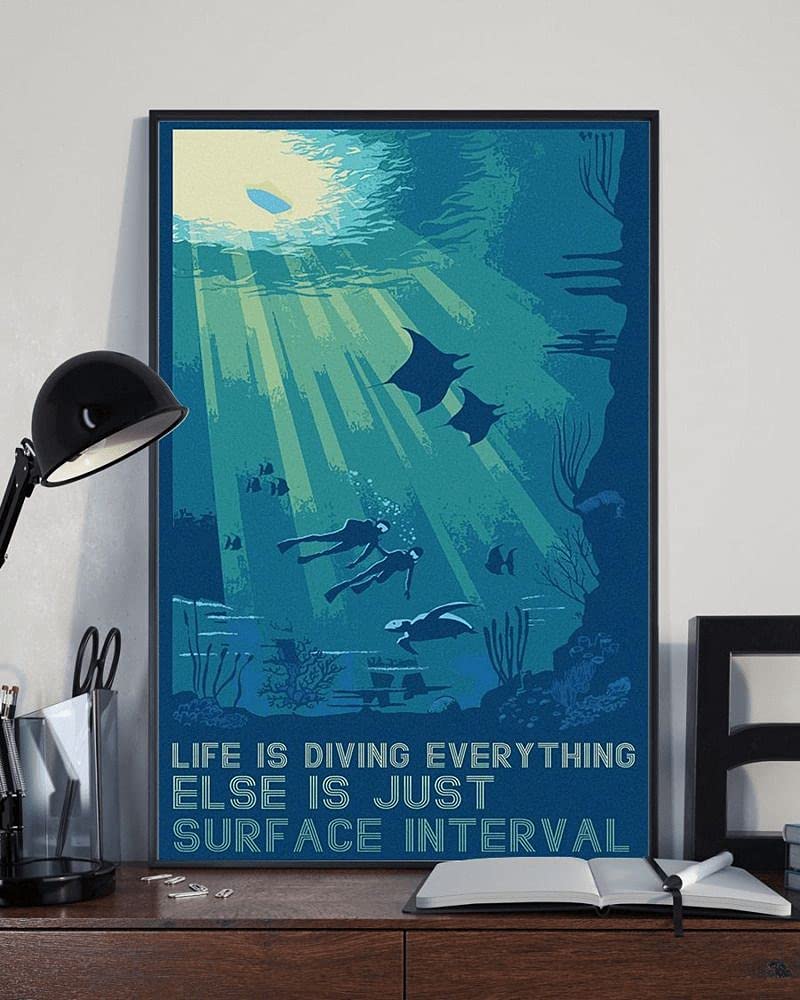 HOUVSSEN Scuba Diving Life is Diving Ocean Lovers Vintage Retro Metal Bar Pub Garage Diner Cafe Family Farmhouse Easter Decoration Wall Decor Art Tin Sign 8x12 Inch