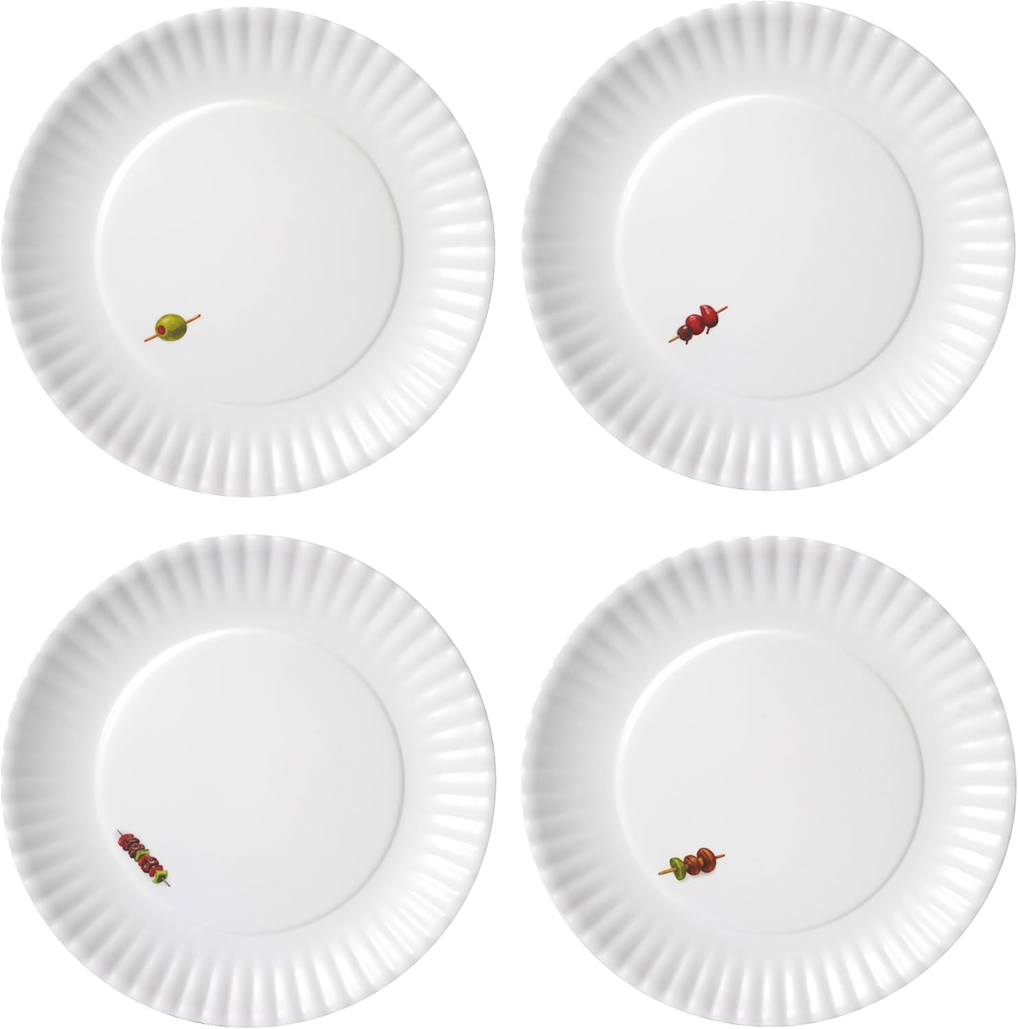 TP Melamine Dinner Plates Set of 8, 10.5 inch Round Paper Plates With Party Motifs, Lightweight, Dinnerware Dish Set for Gathering, Picnic, Pizza and Desserts, White