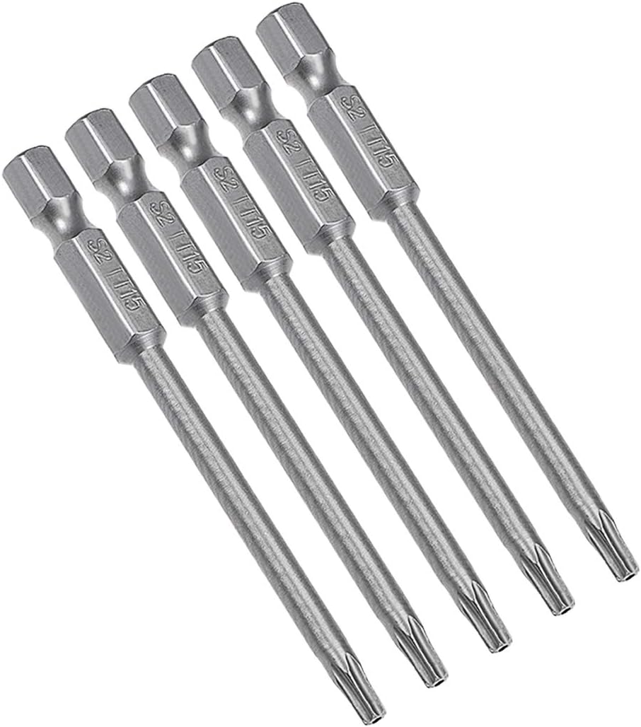 uxcell 5 Pcs T15 Magnetic Torx Screwdriver Bits, 1/4 Inch Hex Shank 3-inch Length S2 Security Tamper Proof Screw Driver Kit Tools