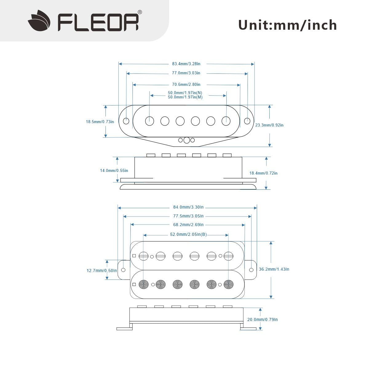 FLEOR Alnico 5 HSS Single-Coil Humbucker Tonabnehmer Set 14-15K Schwarz