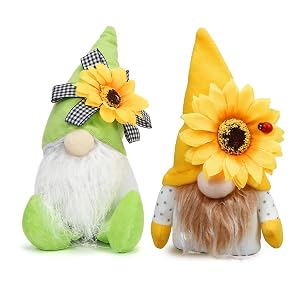 Pack of 2 Spring Sunflower Gnomes Spring Decoration Gnome Figures Plush Spring Gnome Large Cute Summer Gnome Spring Decoration Sunflower Decoration Gift for Women Mum Mother's Day Decoration Gnome