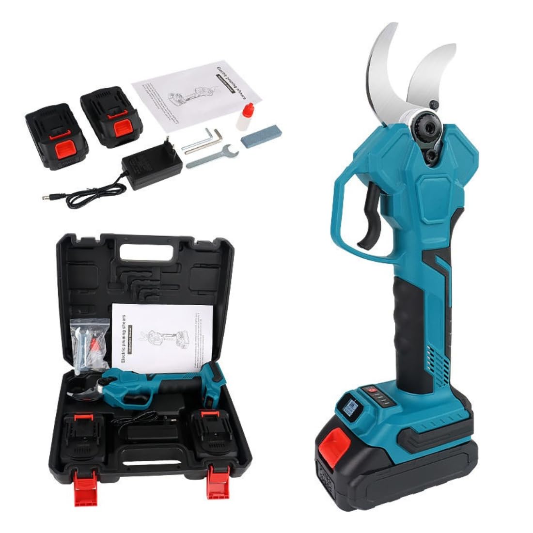 Electric Pruner with 4 Gears, SK5 Blade, 45mm Max Cutting Size, Automatic Energy-Saving Switch, Professional Garden Tool Set with Carrying Case 2 Batteries Gardening Secateurs for Fruit Tree-image-22