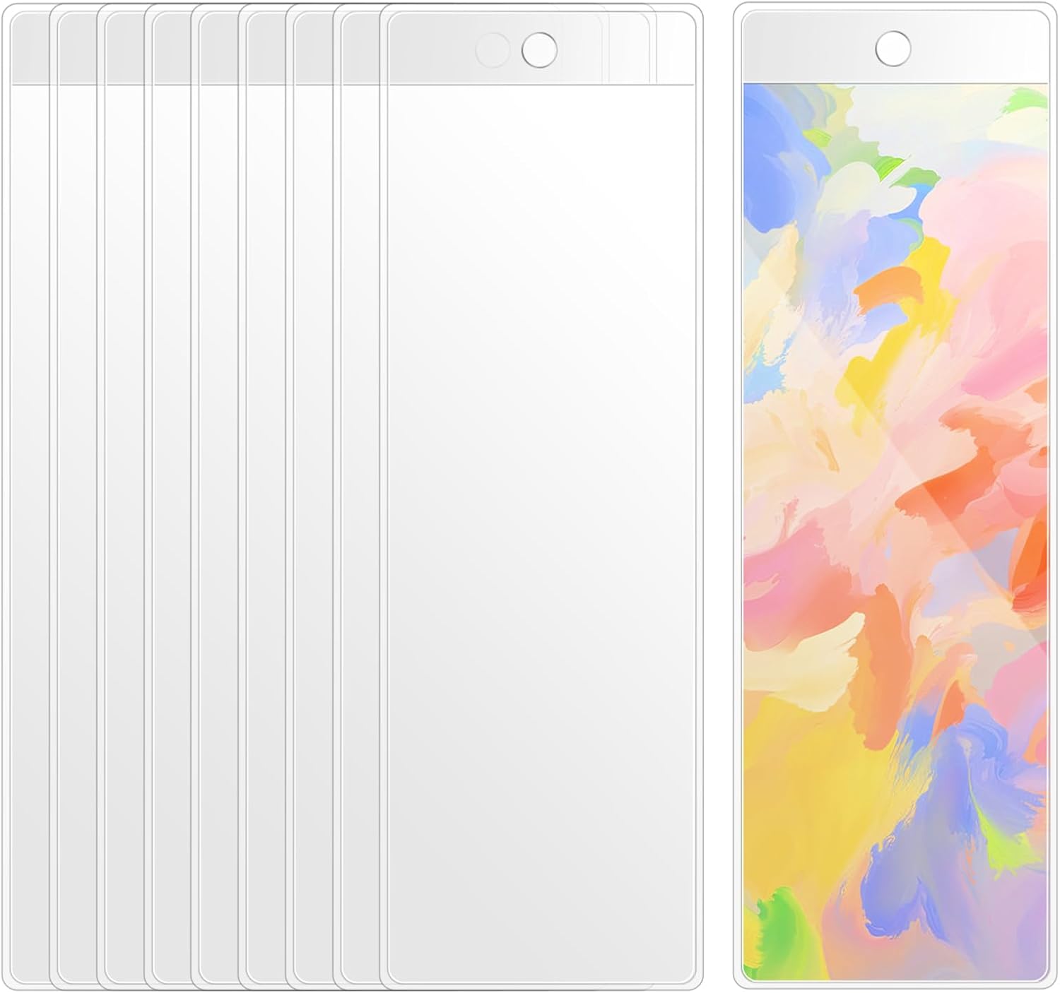 Photo Booth Book Mark Sleeves Clear Plastic Blank Bookmarks Cover Clear Photobooth Sleeve with Hole for Students Reading Party Favors Supplies, 10Pcs