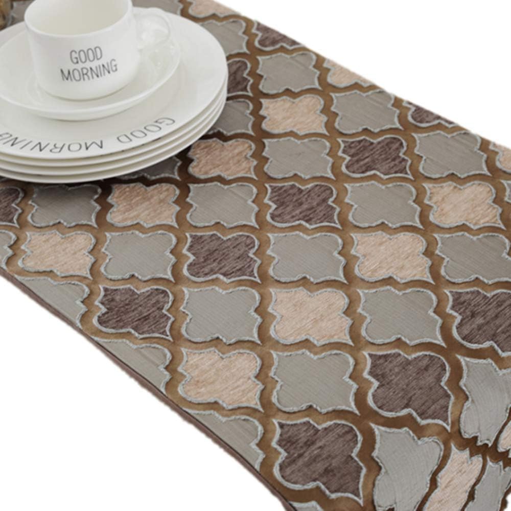 TM Modern Fall Jacquard Weave Geometric Table Runners Coffee Color with Tassels for Coffee Tea Party Table Dresser Home Decoration 13 x 73 inches