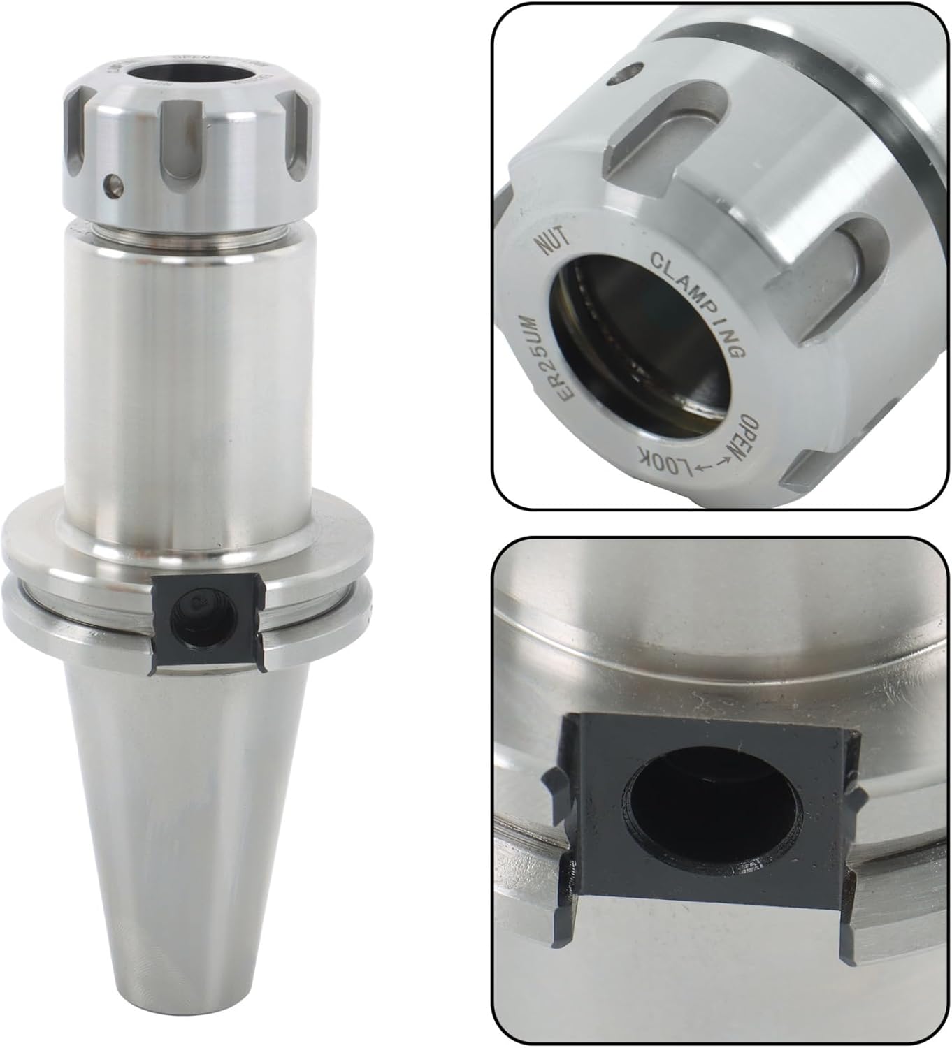 findmall Accuracy CAT40 ER25 Collet Chuck Tool Holder, 4" Projection, Ultra-Accuracy 0.0001" Runout, 5/8-11 Thread, Silver Coated with Nut