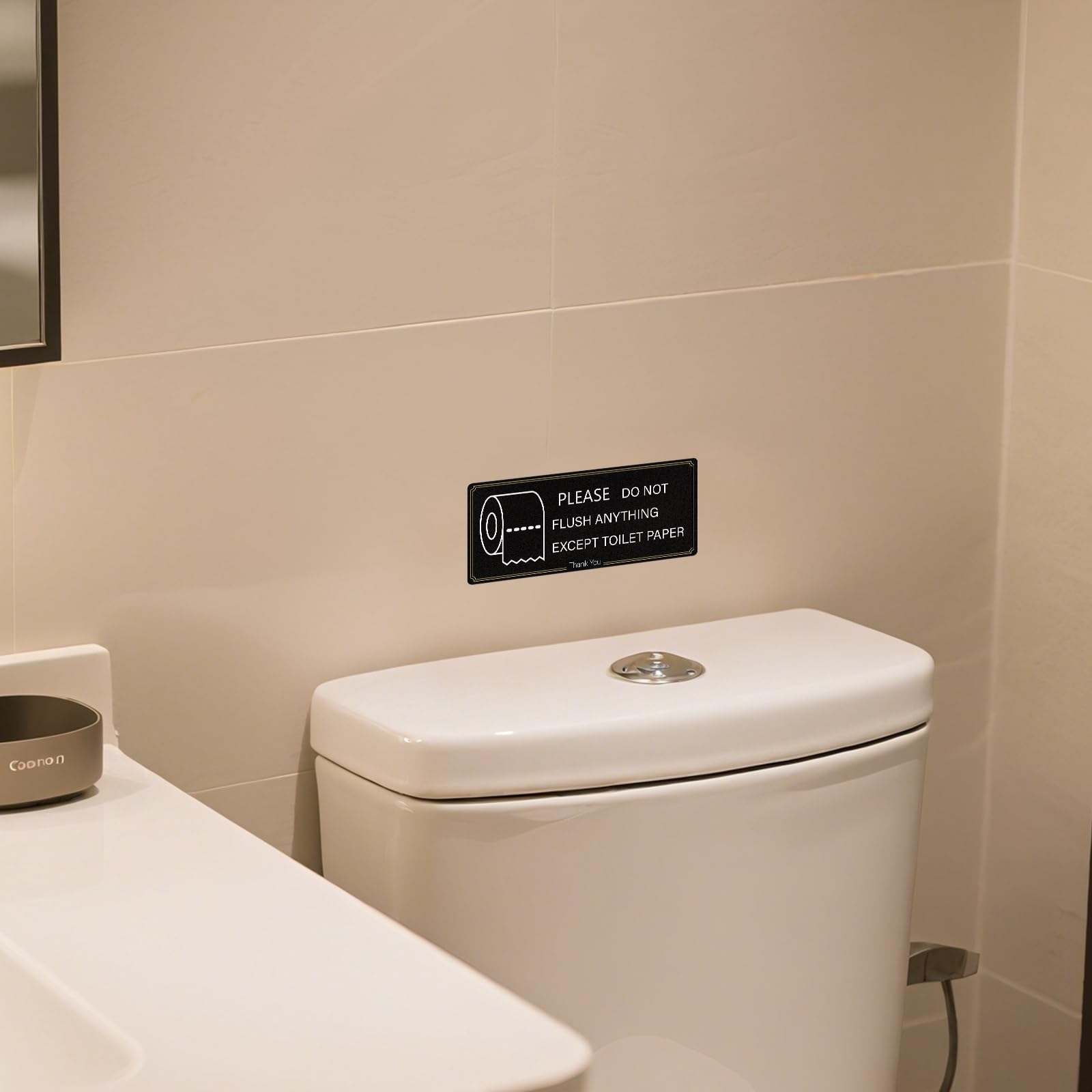 Lot de 4 panneaux en PVC avec inscription « Do Not Flush Anything Except Toilet Paper » 16,3 × 6,3 cm