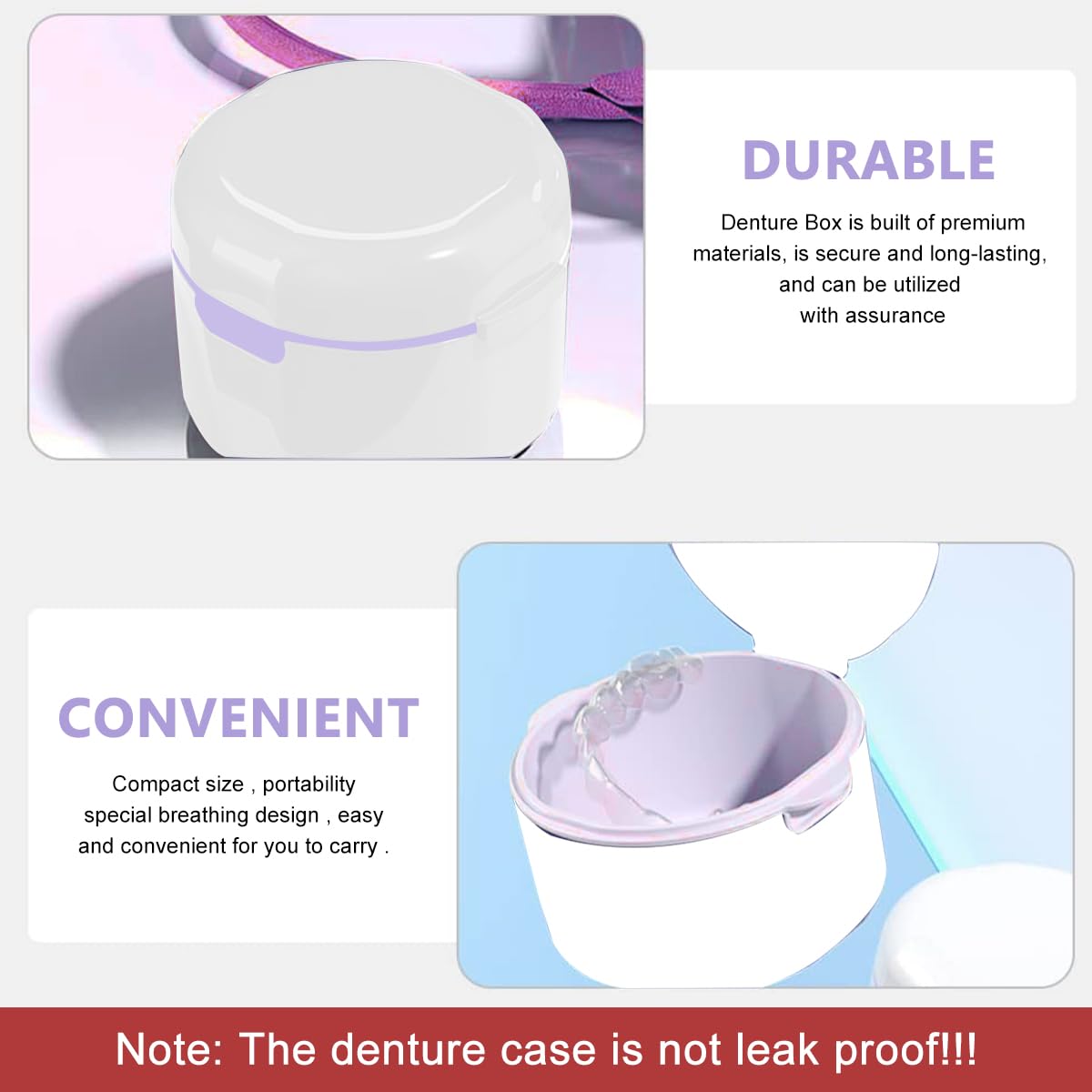 HASTHIP Denture Box Case with Strainer Basket, Retainer Storage Cup, White 1