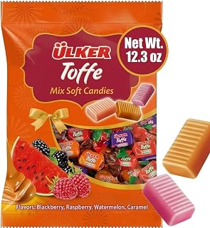 Taffy Candy Bulk Individually Wrapped 12.3 oz Bag Assorted Chewy Taffies | Soft Toffee Chews Candies, Blackberry Raspberry Watermelon and Caramel Fruit Flavored Snacks for Parties and Gift Bags