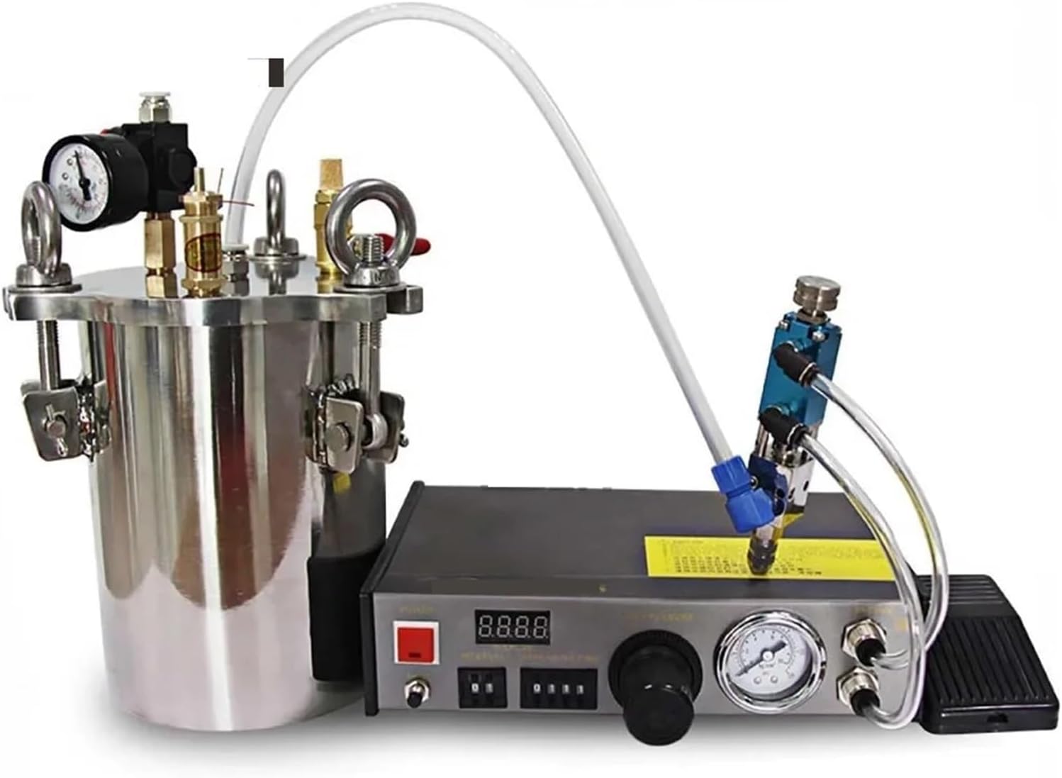 ‌‌Dispenser Pressure Tank Dispensing Bucket Carbon Dispenser kit, 1pcs 4L Adhesive Glue Dispensing Pressure Tank + 1pcs Dispensing Valve + 1pcs Dispenser with neccessary spares(110V)