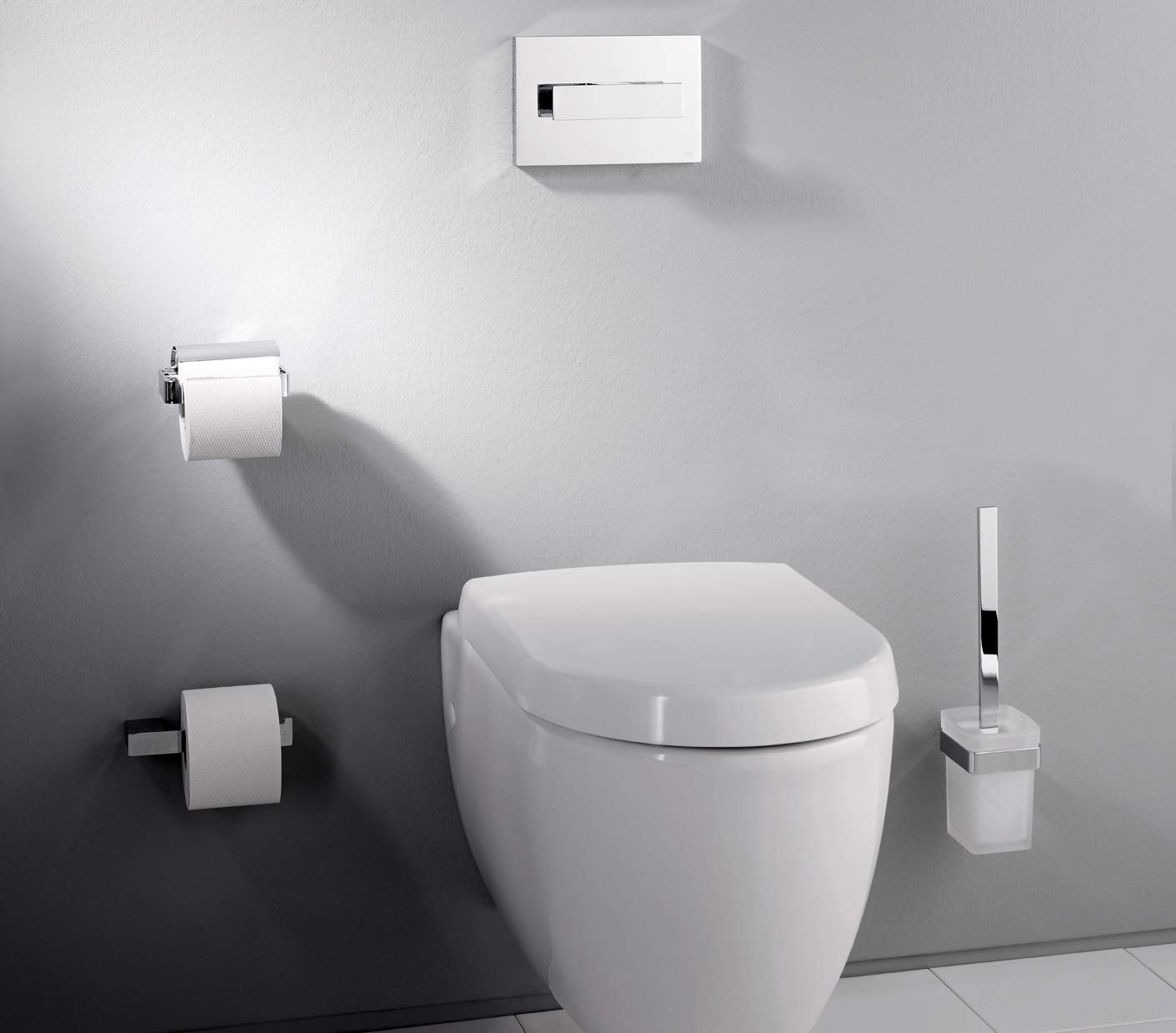 EMCO LOFT Badacccessoire-Set, Toilettenpapierhalter, WC-Bürstenganitur & Doppelhaken, Elegantes Badezimmerset zur Wandmontage aus Metall, chromfarben - Chrom