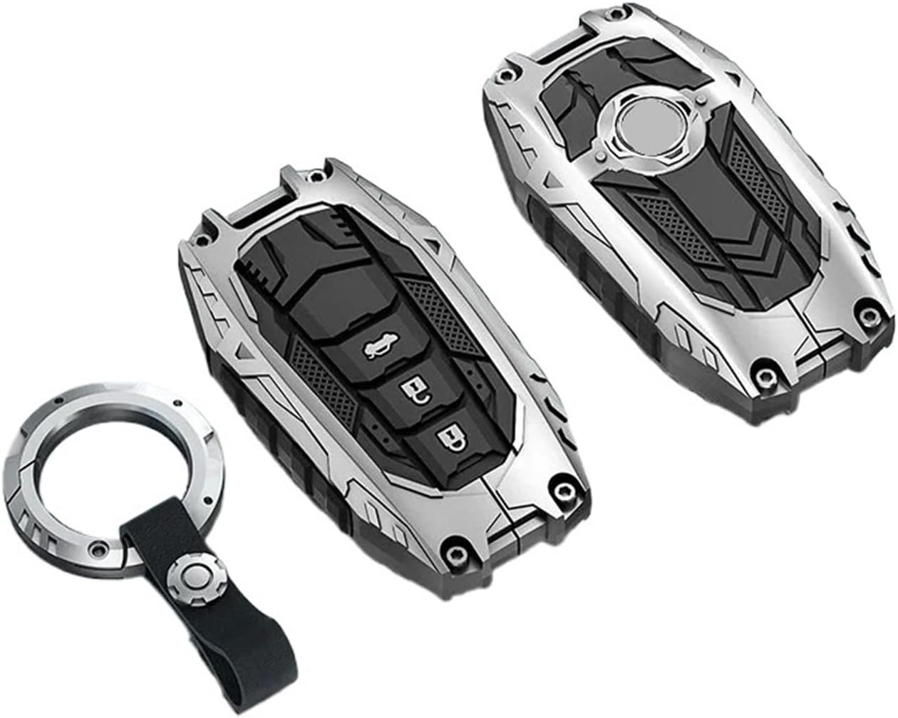 Car Key Case Cover Round Ring 3 Button Black Sliver Zinc Alloy Accessories Compatible For Toyota Prado Land Cruiser LC250 2024 2025(Sliver Round Ring)