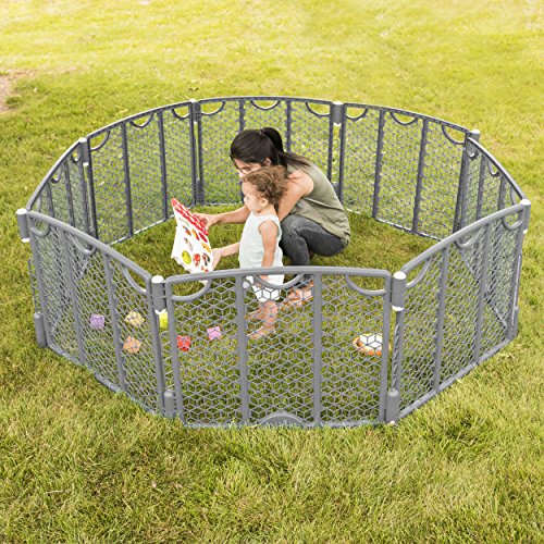 Evenflo Versatile Play Space, Indoor & Outdoor Play Space, Easy & Quick Assembly, Portable, 18.5 Square Feet of Enclosed Space, Durable Construction, For Children 6 to 24 Months, Cream