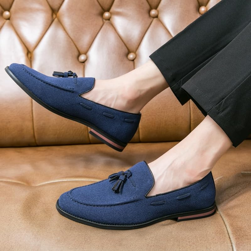 Men's Loafers Round Toe Suede Vamp with Tassel Loafer Shoes Lightweight Comfortable Slip Resistant Walking Slip-on3