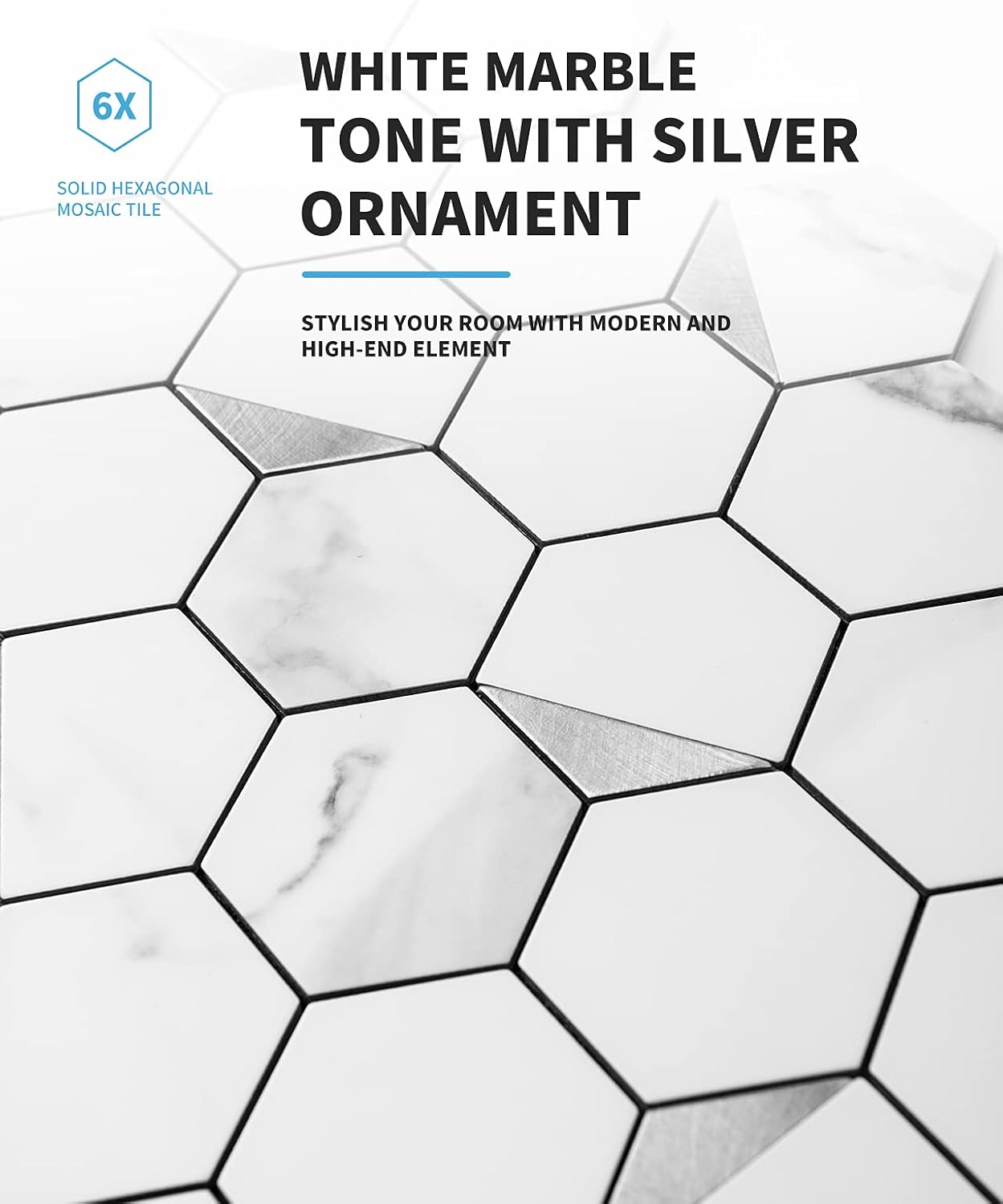 Art3d 6-Sheet Peel and Stick Backsplash for Kitchen Décor, Self-Adhesive Tile Hexagon Mosaic Tiles