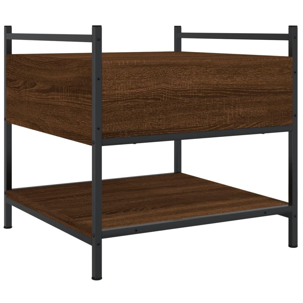Mesa de café marrón efecto roble, 50 x 50 x 50 cm, material de madera, con espacio de almacenamiento, patas ajustables, mesa de salón estable para bebidas y aperitivos