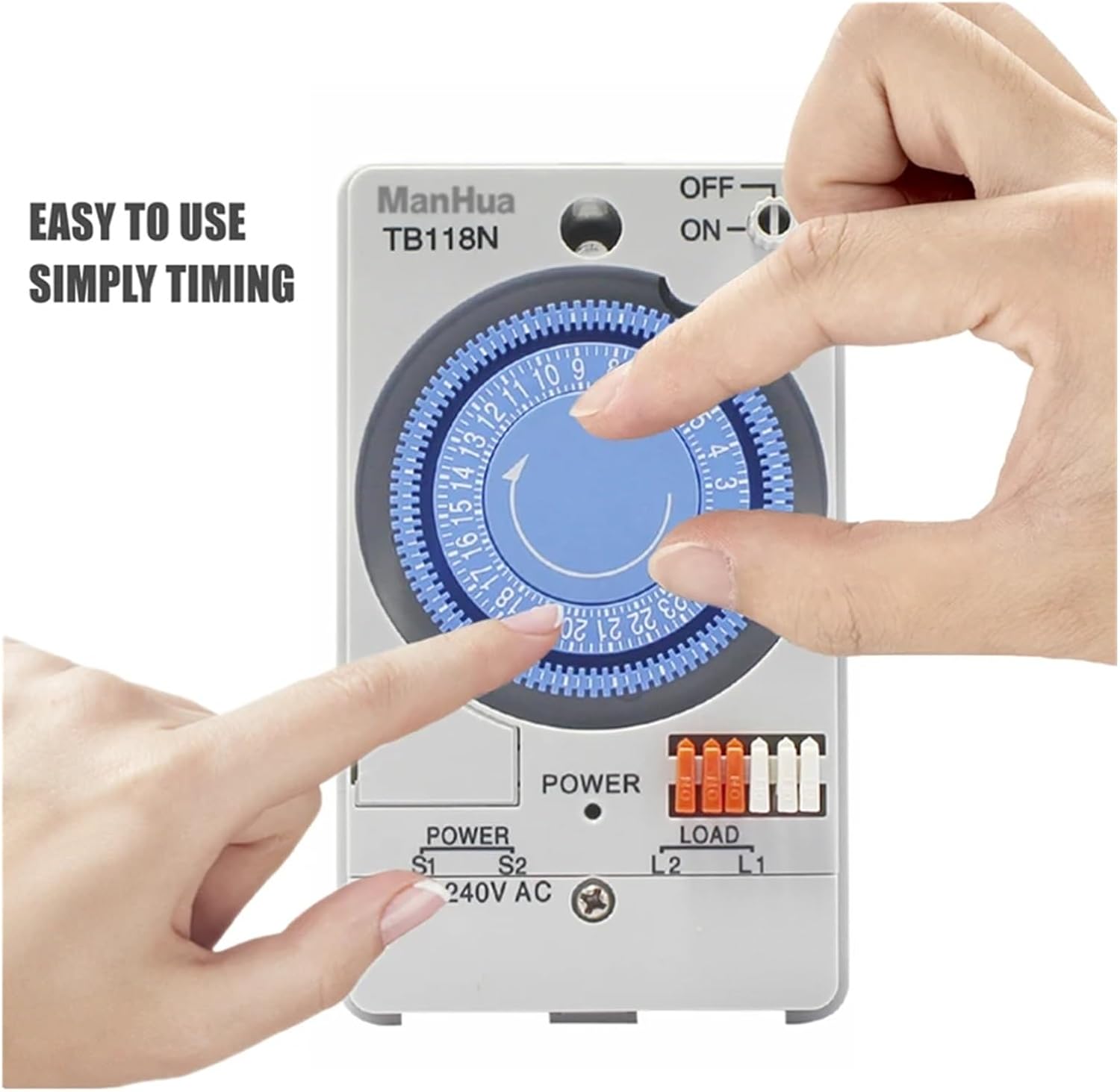 Hand adjusting the dial of the LJKQIJSJX TB118N timer switch