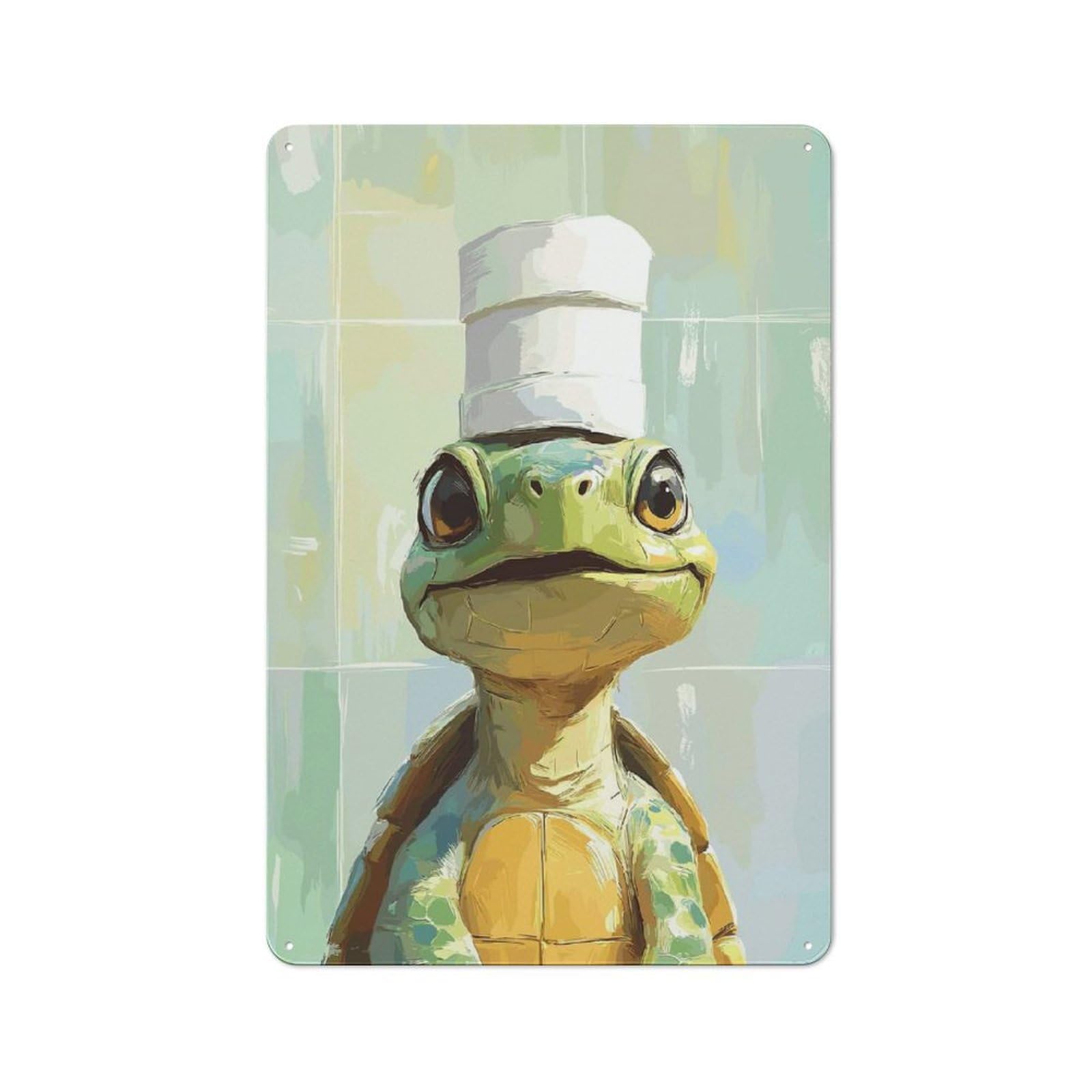 Junmoney Style-23 Tin Wall Plaque 30X20cm With Chef Turtle Illustration For Bar Or Restaurant, For Hospitality Decor Collectors