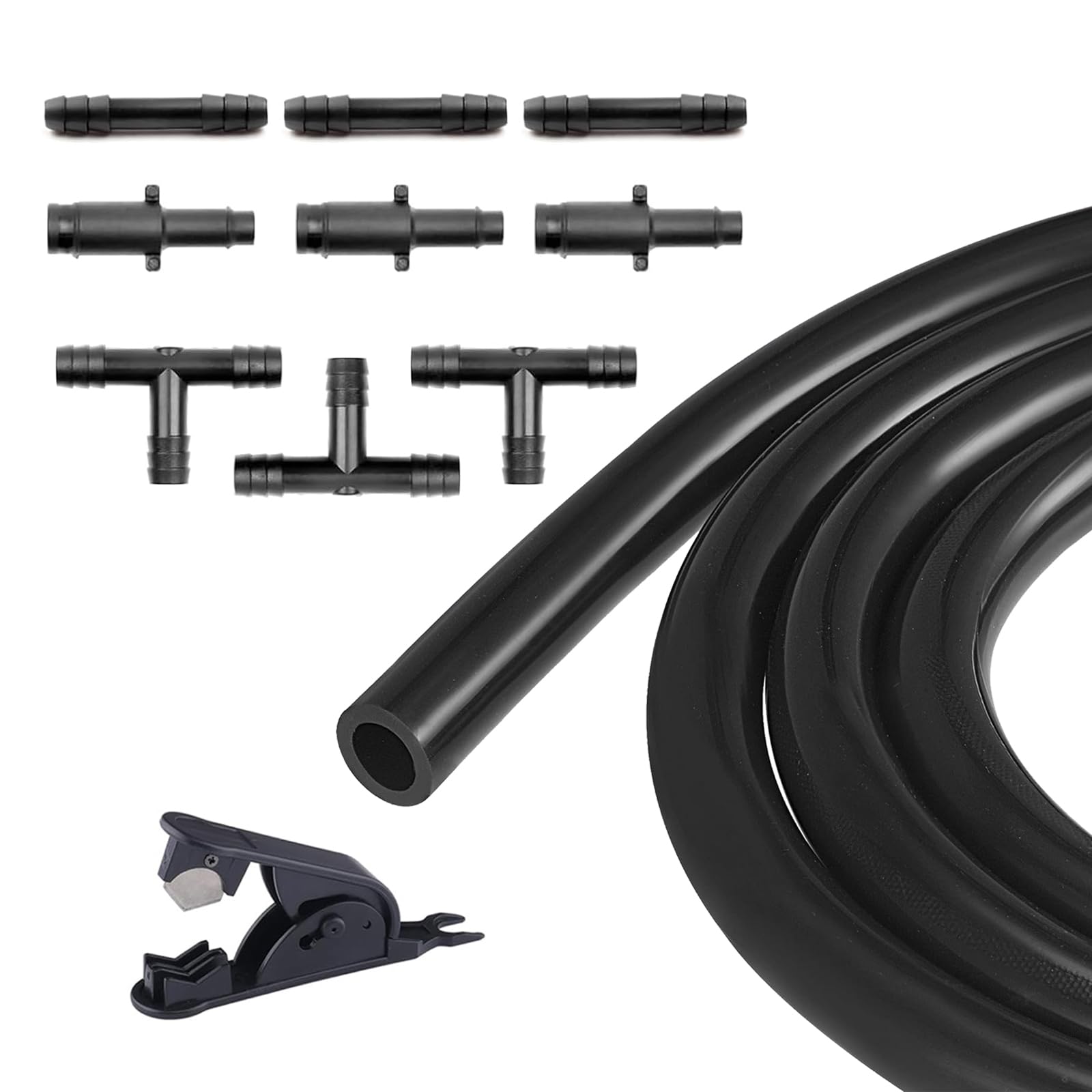 Diozzhi Black Silicone Vacuum Tubing Hose 2M With Nylon Connections 3Sizes/9Pcs 130Psi Engine Automotive Replacement 3Mm Thickness Vacuum Line Kit For Air And Water (Id/Od:10mm/16Mm+Tube Cutter)