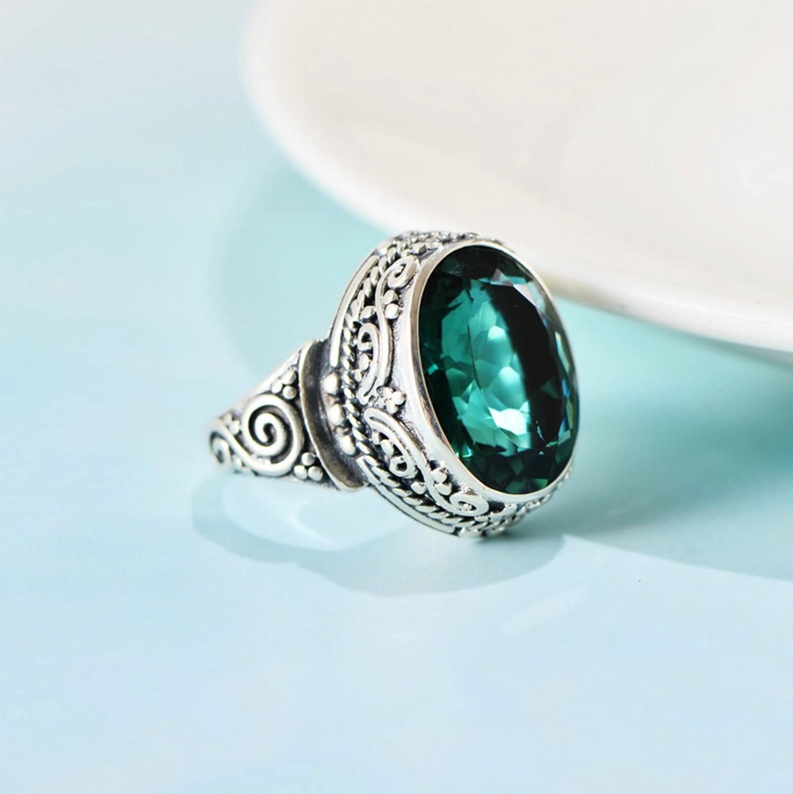 Anelli in argento Sterling per donna, anelli per anniversario di donna, con cristalli verdi e set regalo di buon compleanno per donne, N 1/2, Argento sterling, Zirconia cubica
