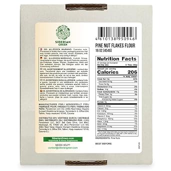 Siberian Pine Nut Flakes Flour Cedar Kernel Powder 454g (16 oz) Wild Harvested 100% Pure