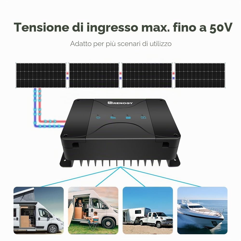 Renogy Caricabatterie da 30 A, DCDC con MPPT, regolatore di carica solare, 12 V, indipendente dalla rete, per batteria di avviamento e batteria di alimentazione, camper, roulotte