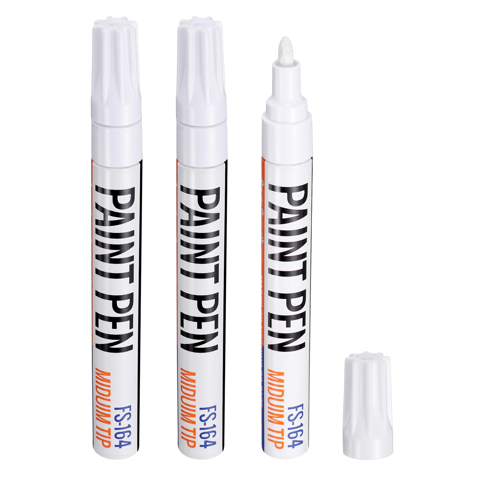 sourcing map 3pcs Paint Marker Pens Quick Dry Waterproof Permanent Oil Based Paint Markers for Wood Metal Plastic Canvas Glass Mug Rock Painting, White