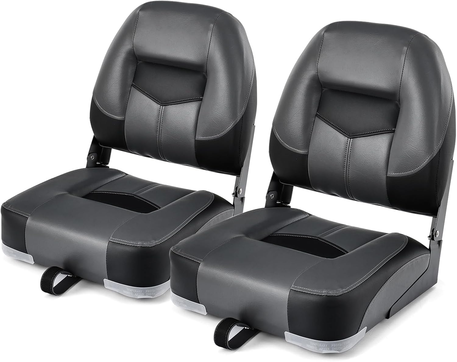 GYMAX Juego de 2 Asientos para Barco con Respaldo Alto, Sillas de Barco Plegables y Acolchadas, 42 x 50 x 52 cm, Asiento para Pescadores Plegable para Barcos (Negro)