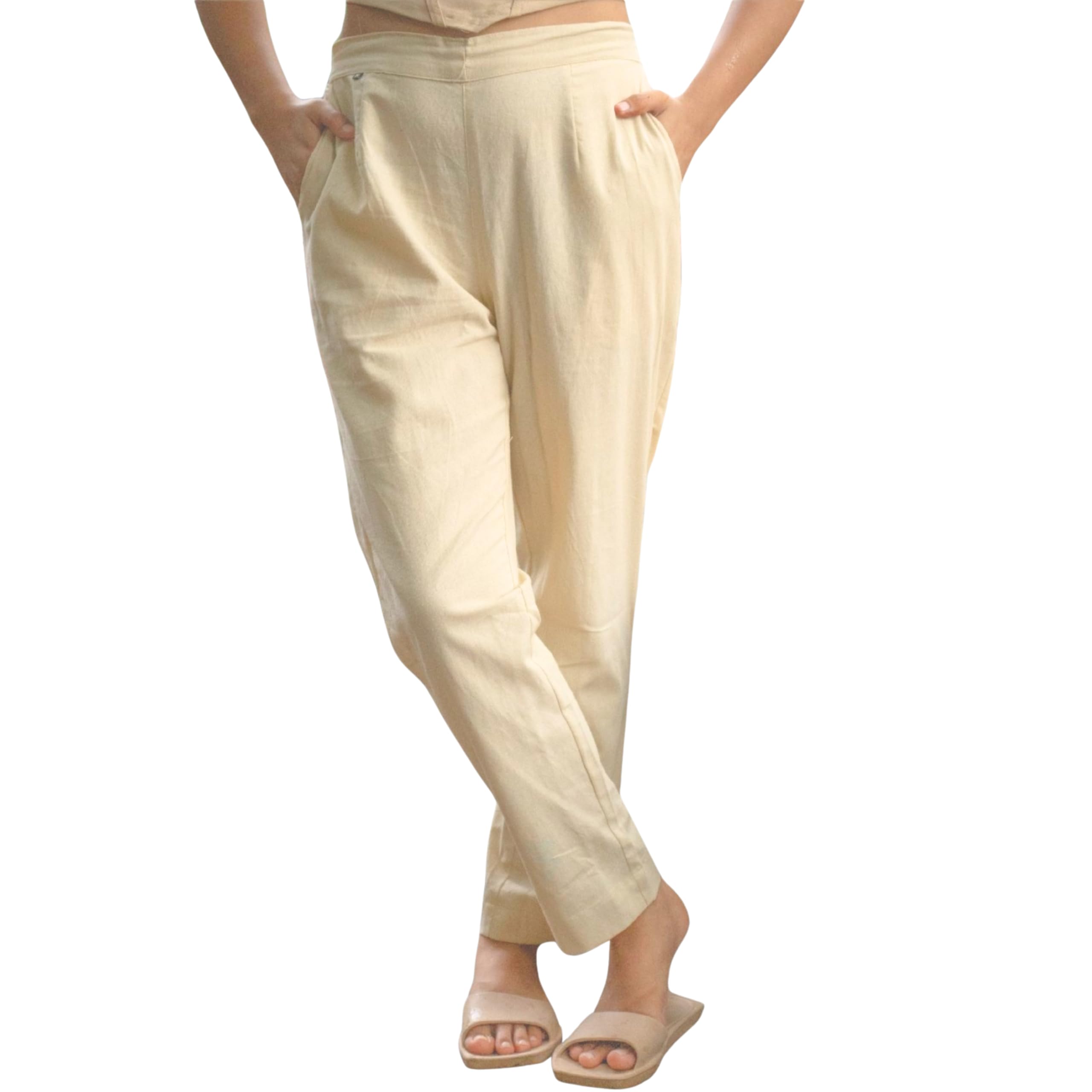 Anouk Women's Cotton Regular Fit Trousers â€“ Comfortable and Stylish Casual Office Wear Kurti Pants for Daily Use, Soft and Breathable Fabric in neutral