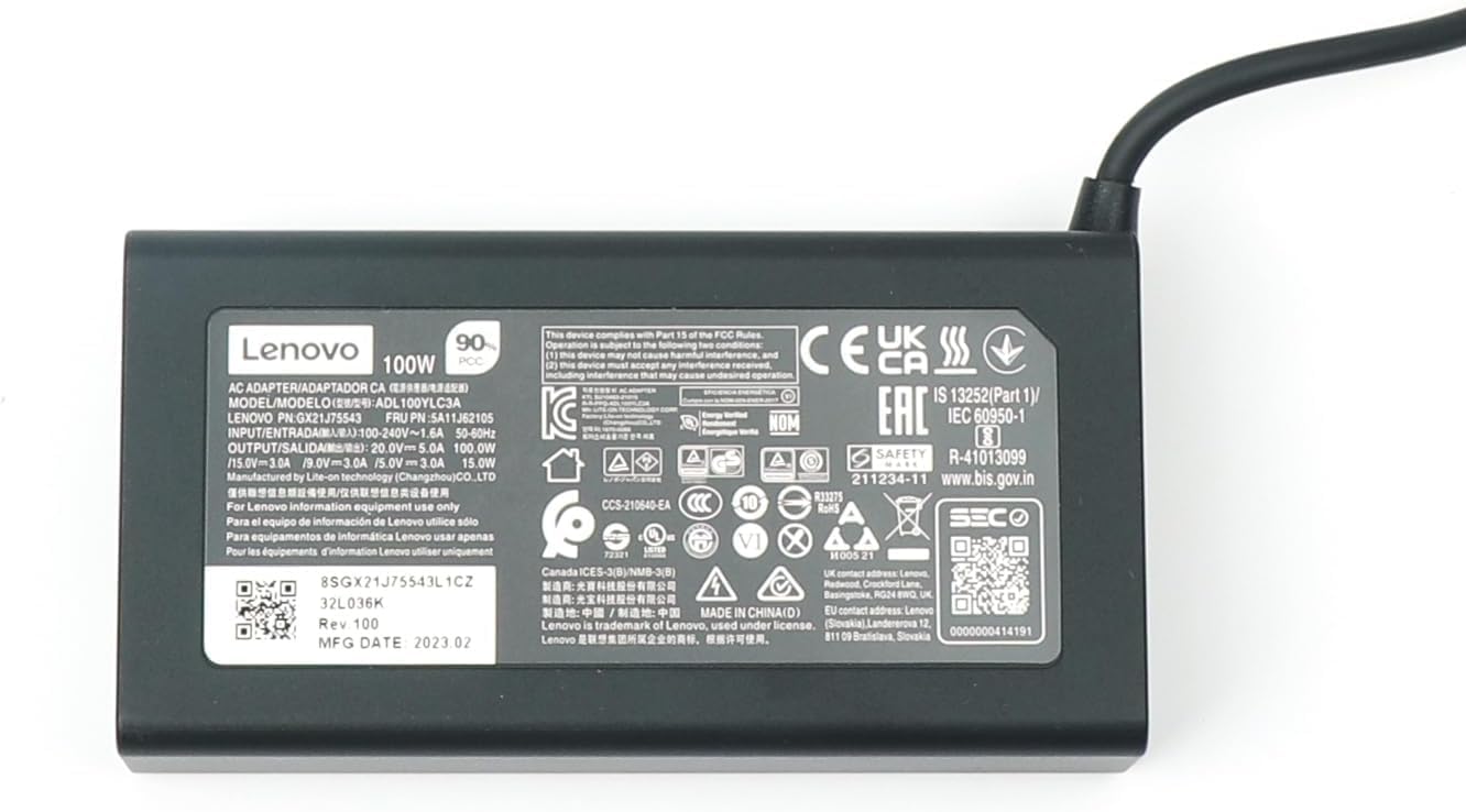 Original Replacement for Lenovo 20V 5A 100W USB C AC Adapter for ADL100YLC3A, GX21J75543, SA11J62105, Lenovo Miix 720, Yoga 910, Yoga 720 13″, Lenovo Yoga 910-13IKB 80VF Touch