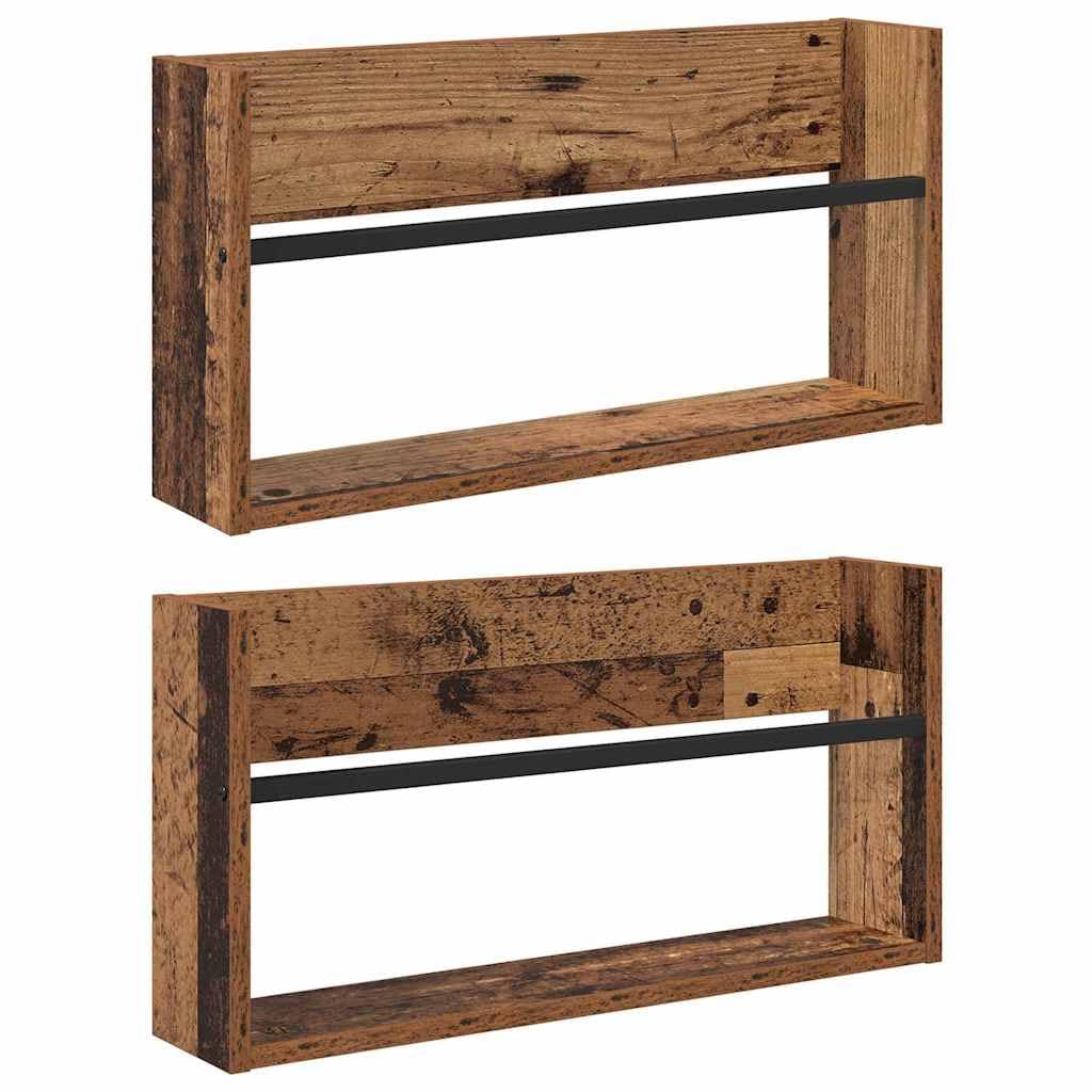 Hothingwell Scaffale per riviste 2 pezzi in legno antico 60 x 12 x 30 cm