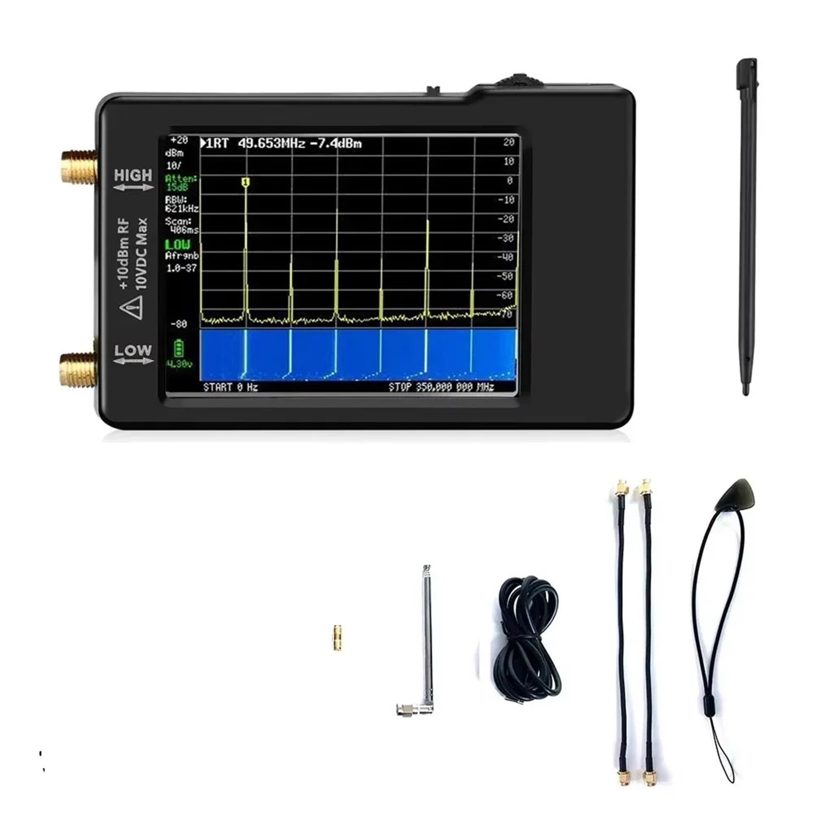 Network Analyzer, Hand Held Spectrum Analyzer 2.8" Display 100kHz to 960MHz with ESD Proteced Vna