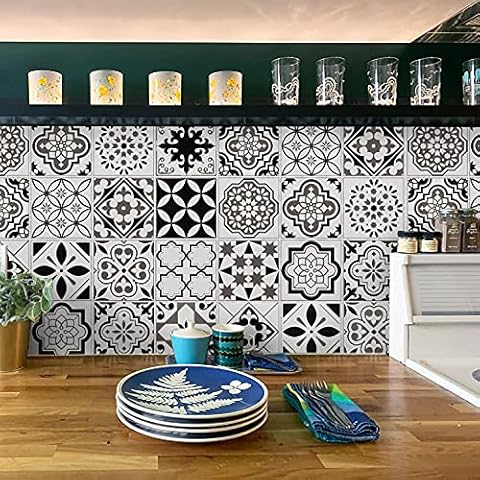 Timeet Kitchen Contact Paper Waterproof Self Adhesive Removable Walpaper Film Protective Vinyl Black Tile Contact Paper Black White Peel and Stick Wallpaper for Bathroom Laundry Room 17.7"x197" Cover