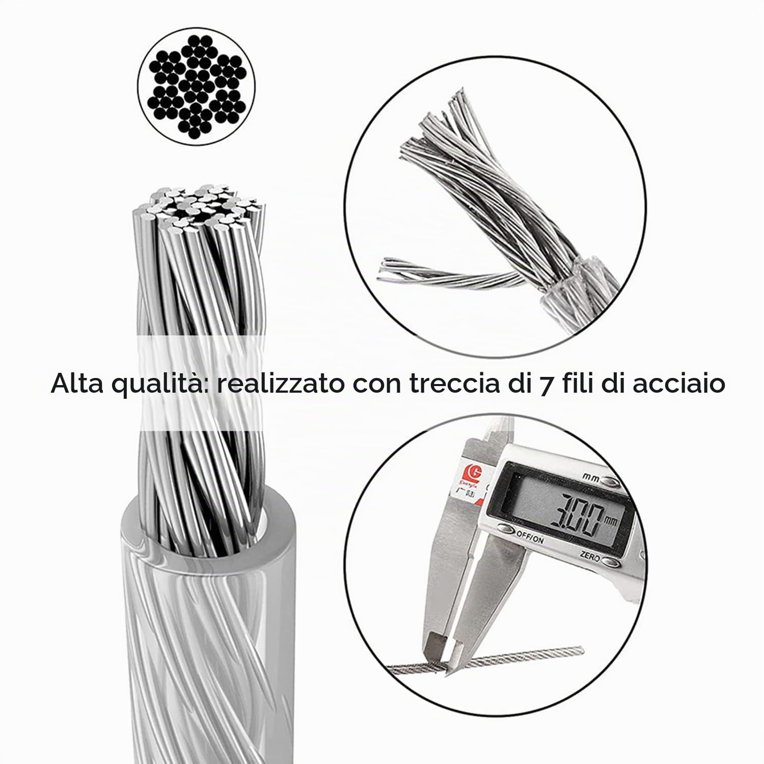 100m Filo Per Stendere Il Bucato Da Esterno 3mm,Cavo Acciaio,Garden Wire/Cable Railing Kit,Adatto Per Filo Di Tensione Per Recinzioni,Fune Metallica Per Lampade Da Esterno,Fune Per Tende
