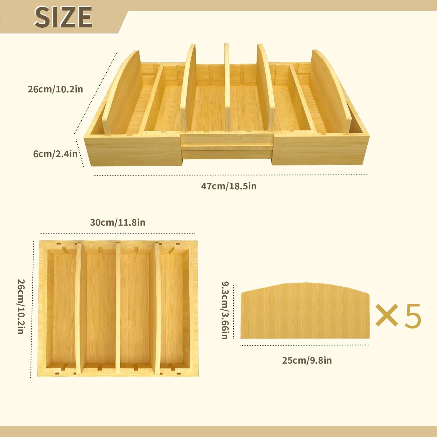 Lid Organizer for Cabinet – Bamboo Kitchen Storage for Plastic Lids, Adjustable Drawer Dividers, Food Container Organizer (Fits Cabinets & Drawers) (Large) - Image 2