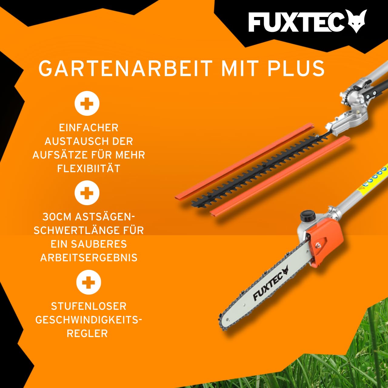 FUXTEC Benzin Motorsense FX-MT152 4in1 Multitool 52 cc - Profi-Tragegurt & 3 PS Leistung - Kombigerät Heckenschere Hochentaster Kombisystem Freischneider - 2-Takt Test Oberklasse 1,4