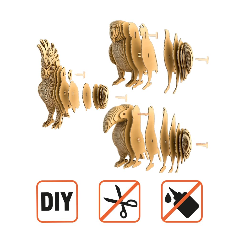 Tropische Vögel Trio 3D-Puzzle aus Karton – Bausatz 3 Modelle