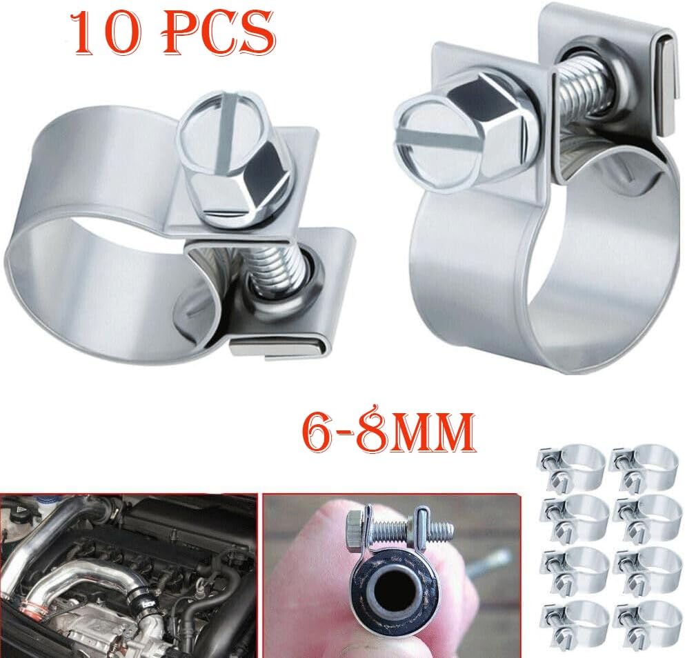 10 PCS Efficient and Durable Zinc-Plated Mini Hose Clamps, 6-8mm Size, Suitable for Fuel Injection Systems, Hydraulic Lines, and More