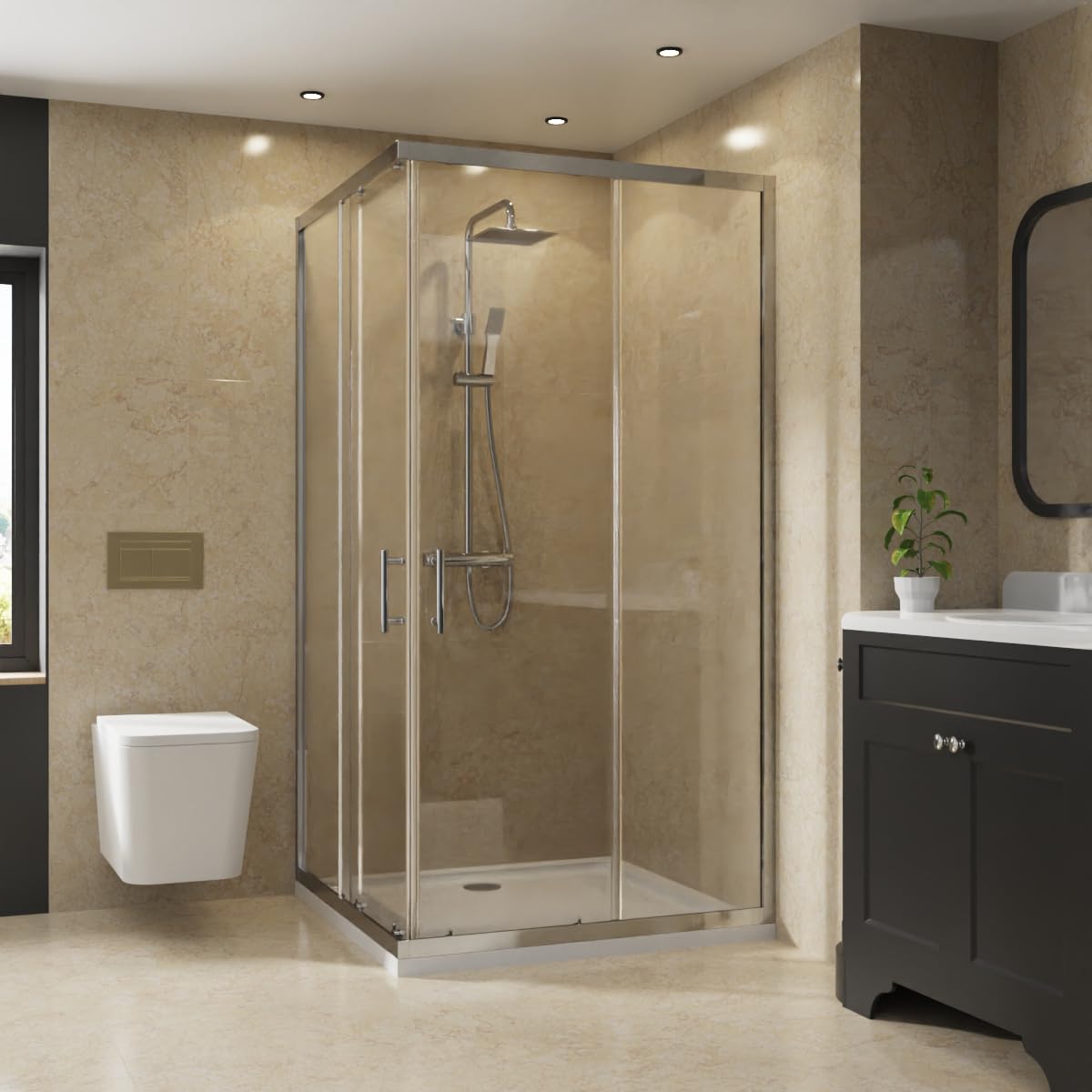 Nrg Chrome 900 X 900Mm Bathroom Square Corner Entry Shower Enclosure With Double Sliding Doors 6Mm Safety Glass Framed